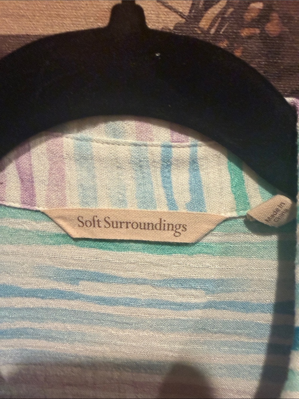 Soft Surroundings Striped Button-Up Blouse in Teal, Lavender & Aqua - Picture 2 of 5